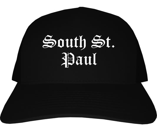 South St. Paul Minnesota MN Old English Mens Trucker Hat Cap Black