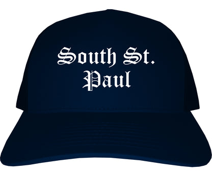 South St. Paul Minnesota MN Old English Mens Trucker Hat Cap Navy Blue