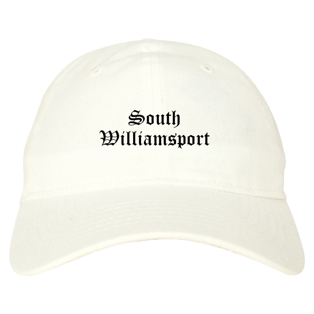 South Williamsport Pennsylvania PA Old English Mens Dad Hat Baseball Cap White