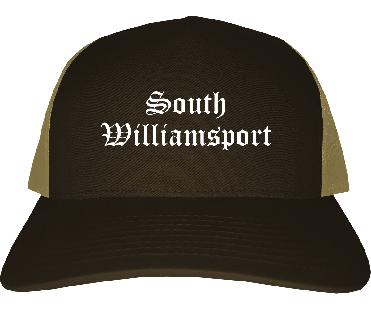 South Williamsport Pennsylvania PA Old English Mens Trucker Hat Cap Brown