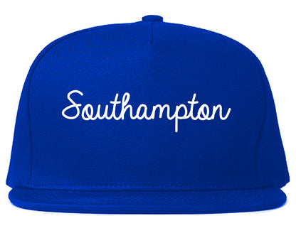 Southampton New York NY Script Mens Snapback Hat Royal Blue