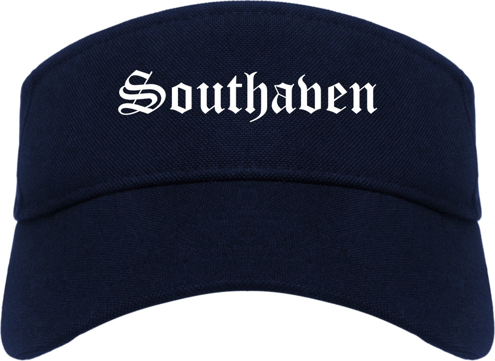 Southaven Mississippi MS Old English Mens Visor Cap Hat Navy Blue