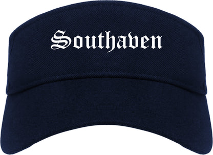 Southaven Mississippi MS Old English Mens Visor Cap Hat Navy Blue