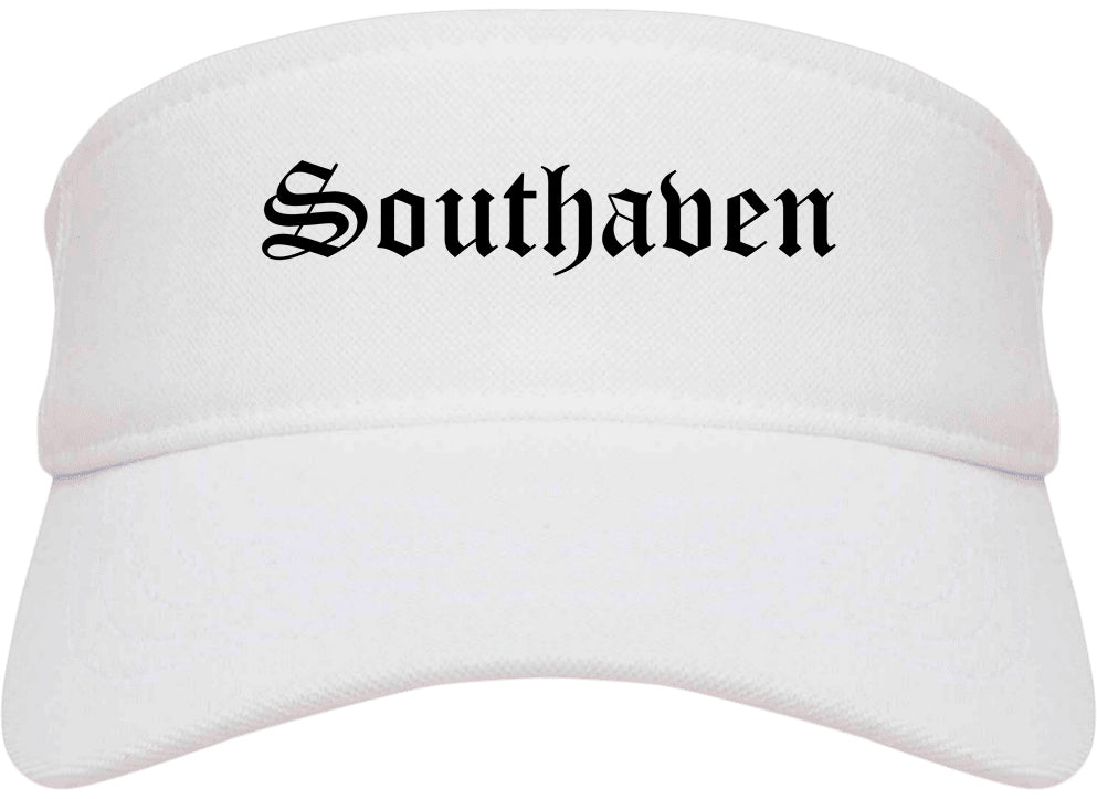 Southaven Mississippi MS Old English Mens Visor Cap Hat White