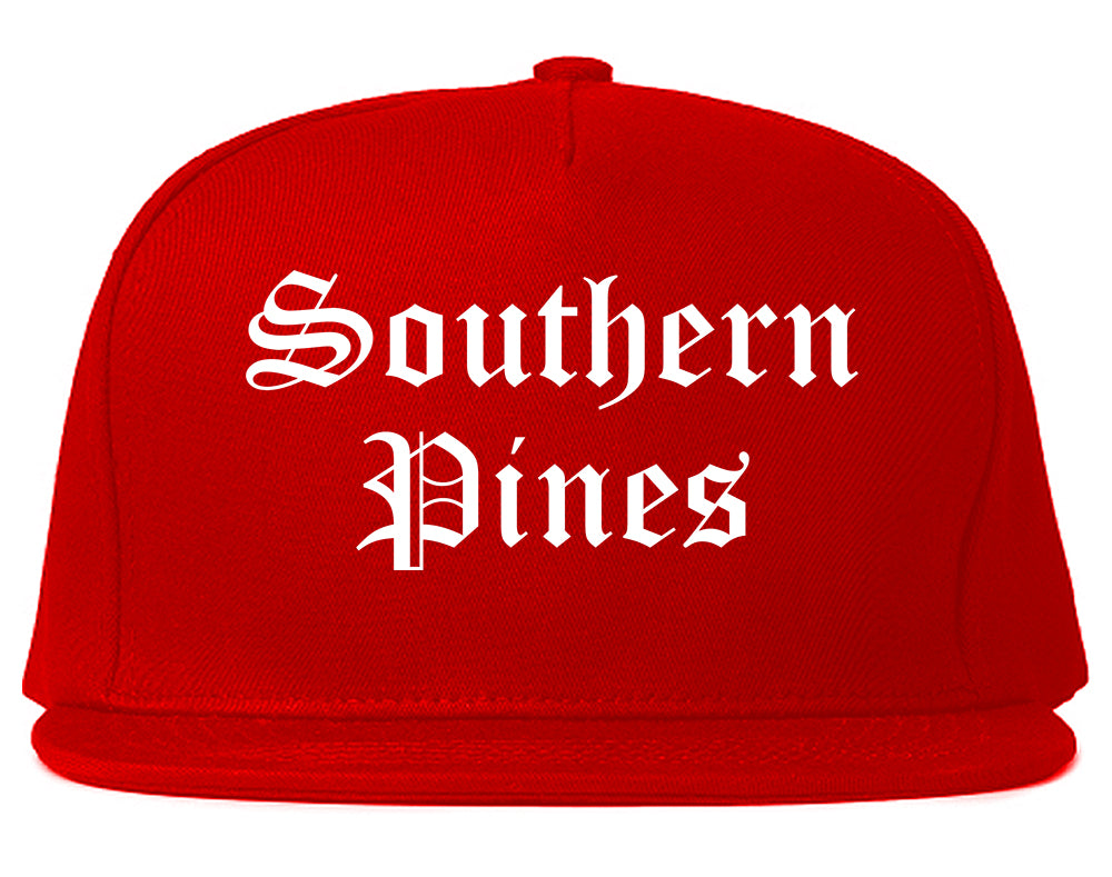Southern Pines North Carolina NC Old English Mens Snapback Hat Red