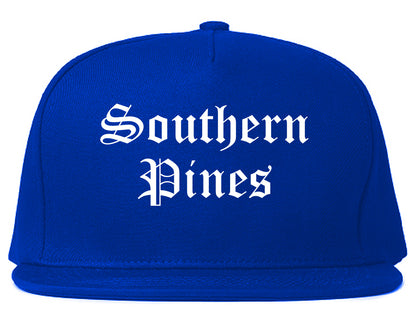 Southern Pines North Carolina NC Old English Mens Snapback Hat Royal Blue