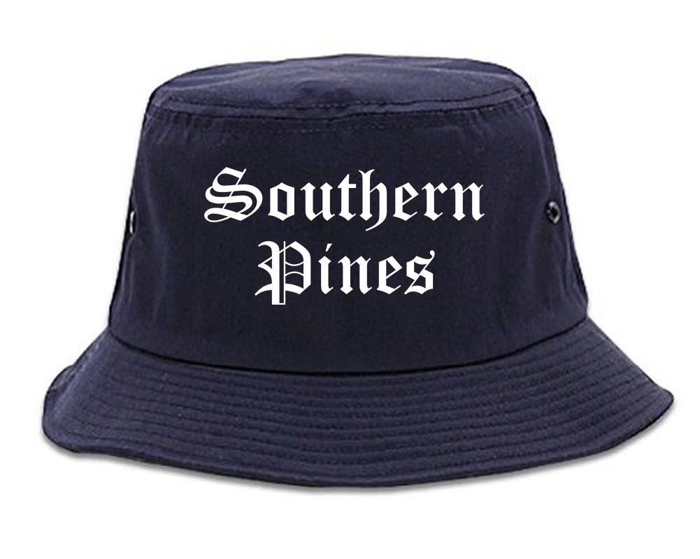 Southern Pines North Carolina NC Old English Mens Bucket Hat Navy Blue