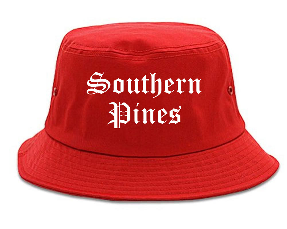 Southern Pines North Carolina NC Old English Mens Bucket Hat Red