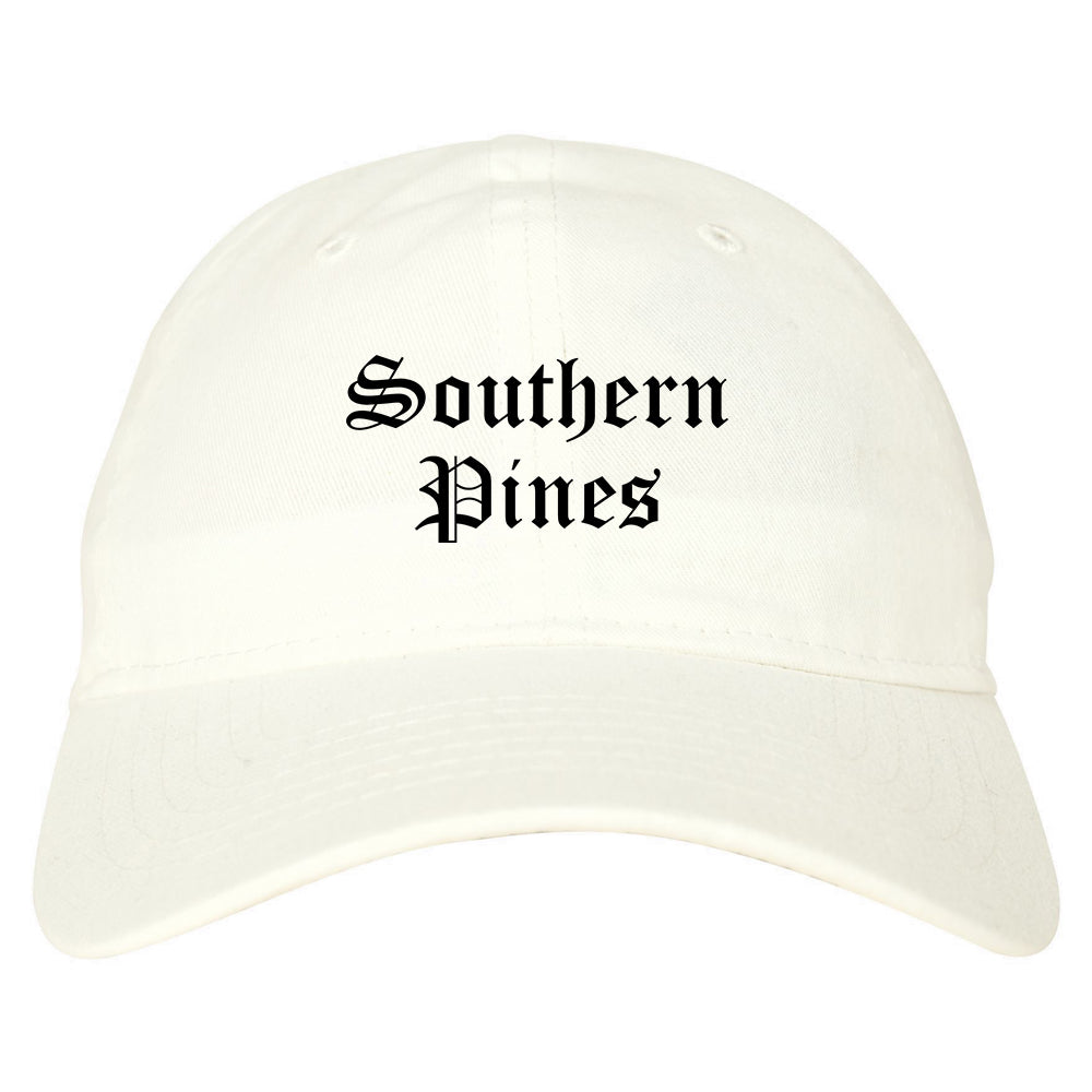 Southern Pines North Carolina NC Old English Mens Dad Hat Baseball Cap White