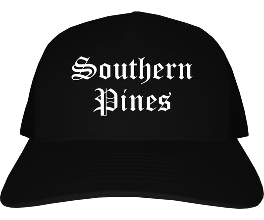Southern Pines North Carolina NC Old English Mens Trucker Hat Cap Black
