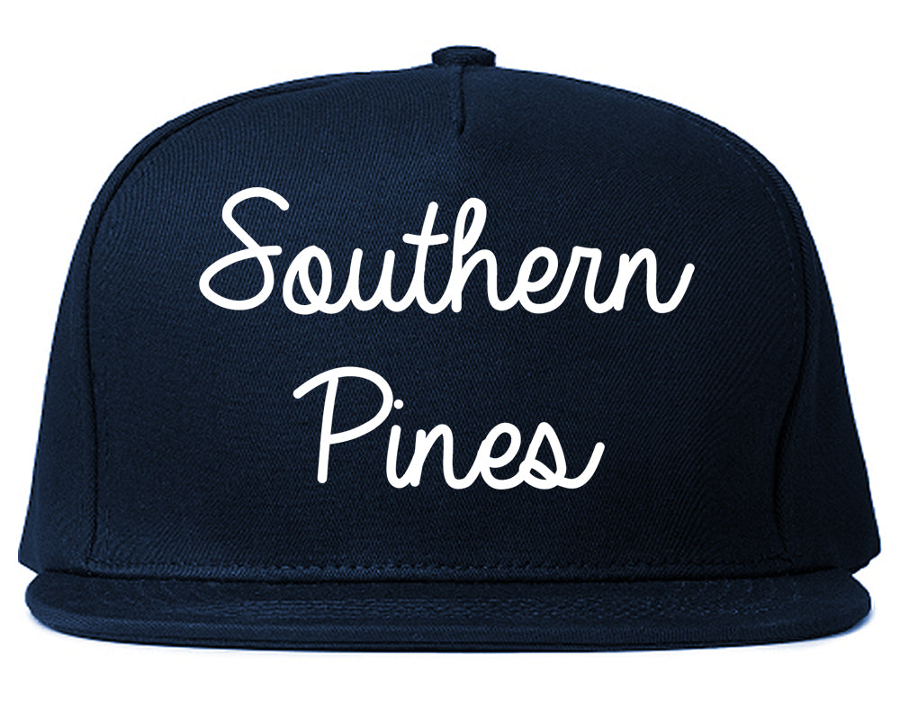 Southern Pines North Carolina NC Script Mens Snapback Hat Navy Blue