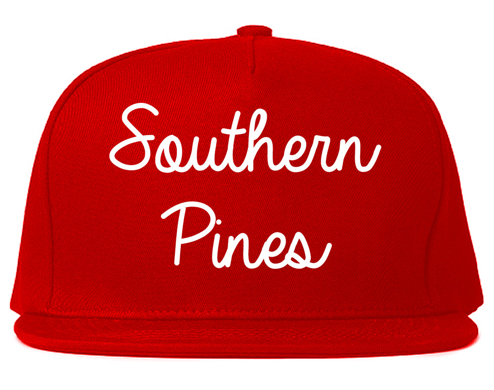 Southern Pines North Carolina NC Script Mens Snapback Hat Red