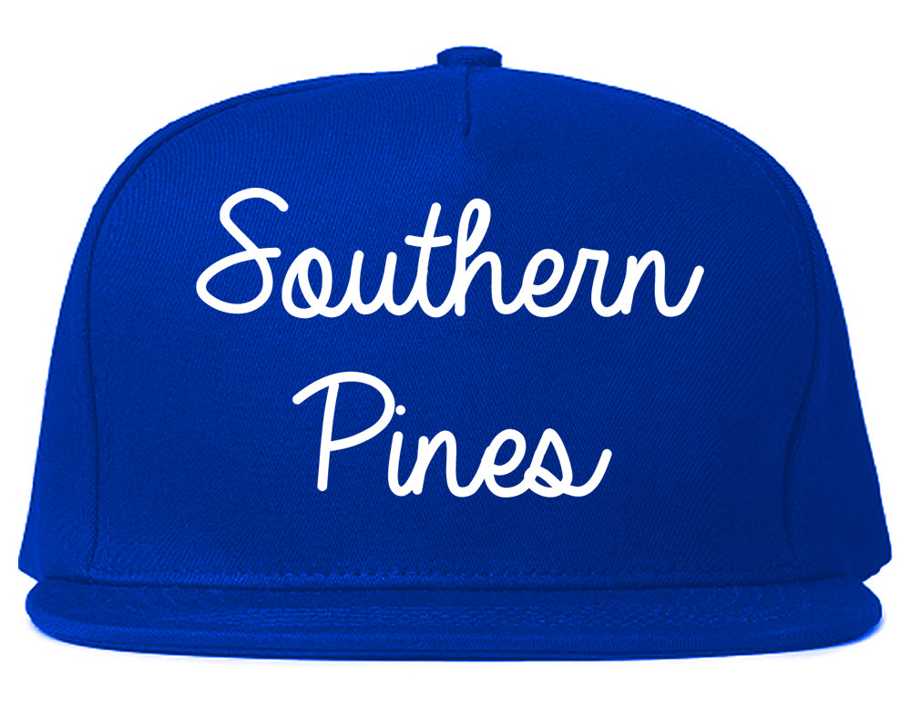 Southern Pines North Carolina NC Script Mens Snapback Hat Royal Blue