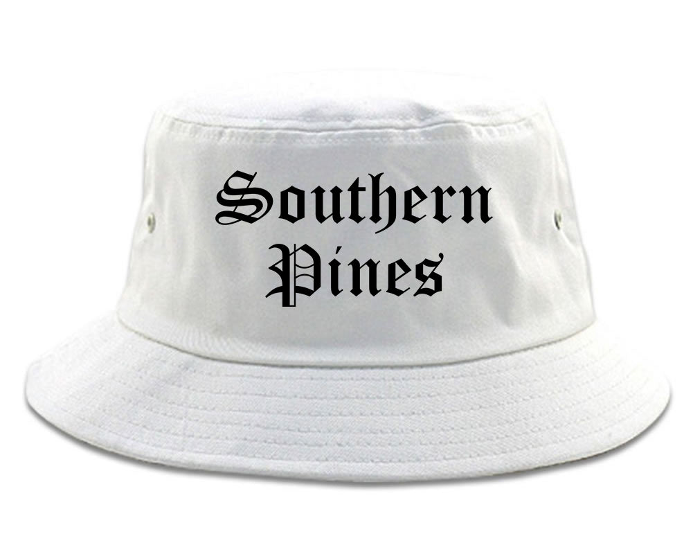 Southern Pines North Carolina NC Old English Mens Bucket Hat White