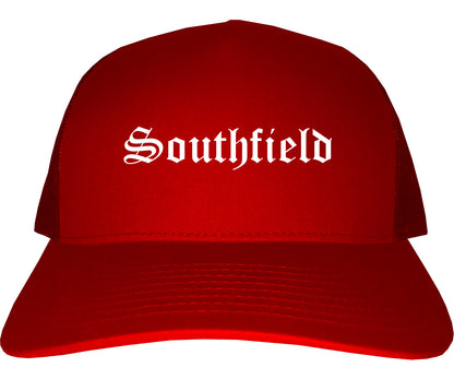 Southfield Michigan MI Old English Mens Trucker Hat Cap Red