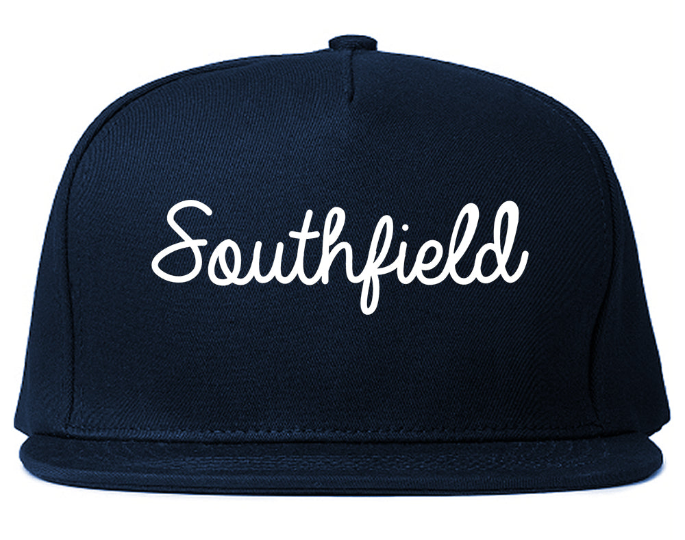 Southfield Michigan MI Script Mens Snapback Hat Navy Blue