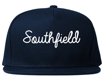 Southfield Michigan MI Script Mens Snapback Hat Navy Blue