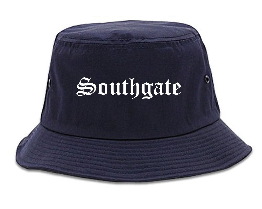 Southgate Michigan MI Old English Mens Bucket Hat Navy Blue
