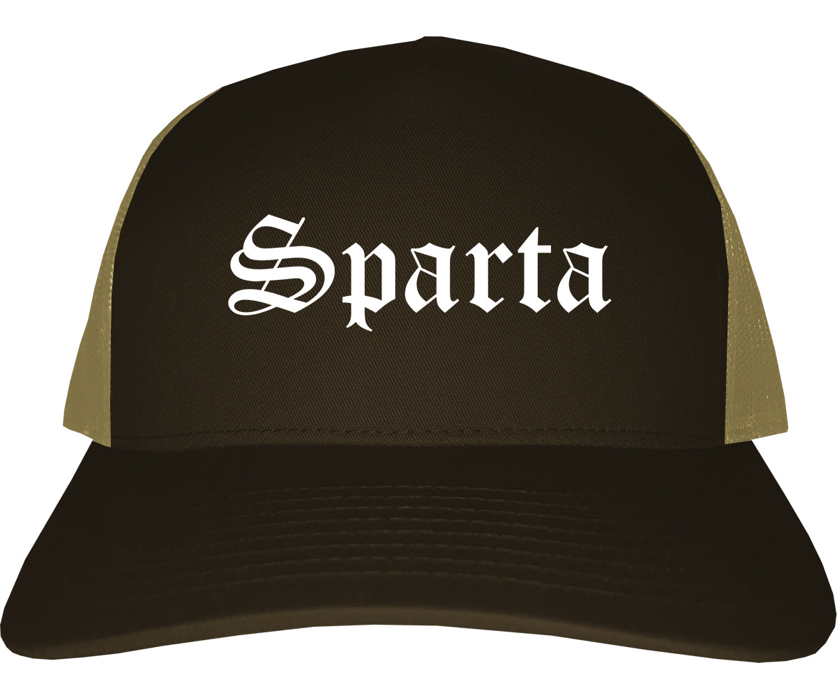 Sparta Illinois IL Old English Mens Trucker Hat Cap Brown