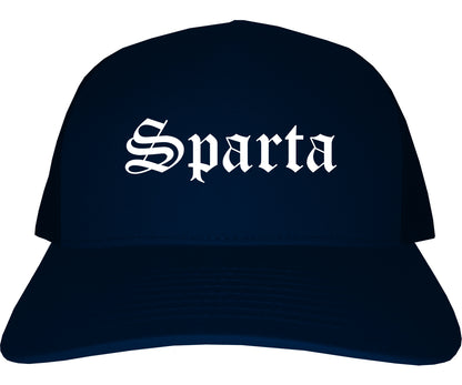 Sparta Wisconsin WI Old English Mens Trucker Hat Cap Navy Blue