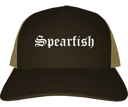 Spearfish South Dakota SD Old English Mens Trucker Hat Cap Brown