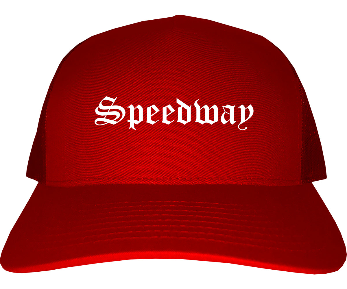 Speedway Indiana IN Old English Mens Trucker Hat Cap Red