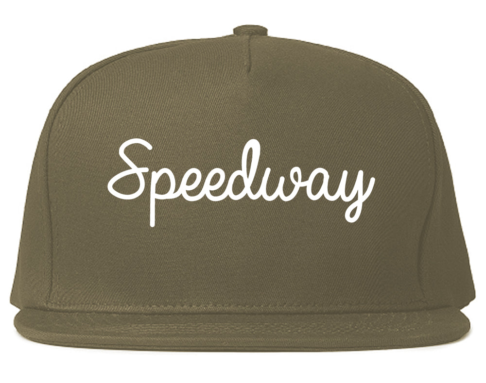 Speedway Indiana IN Script Mens Snapback Hat Grey