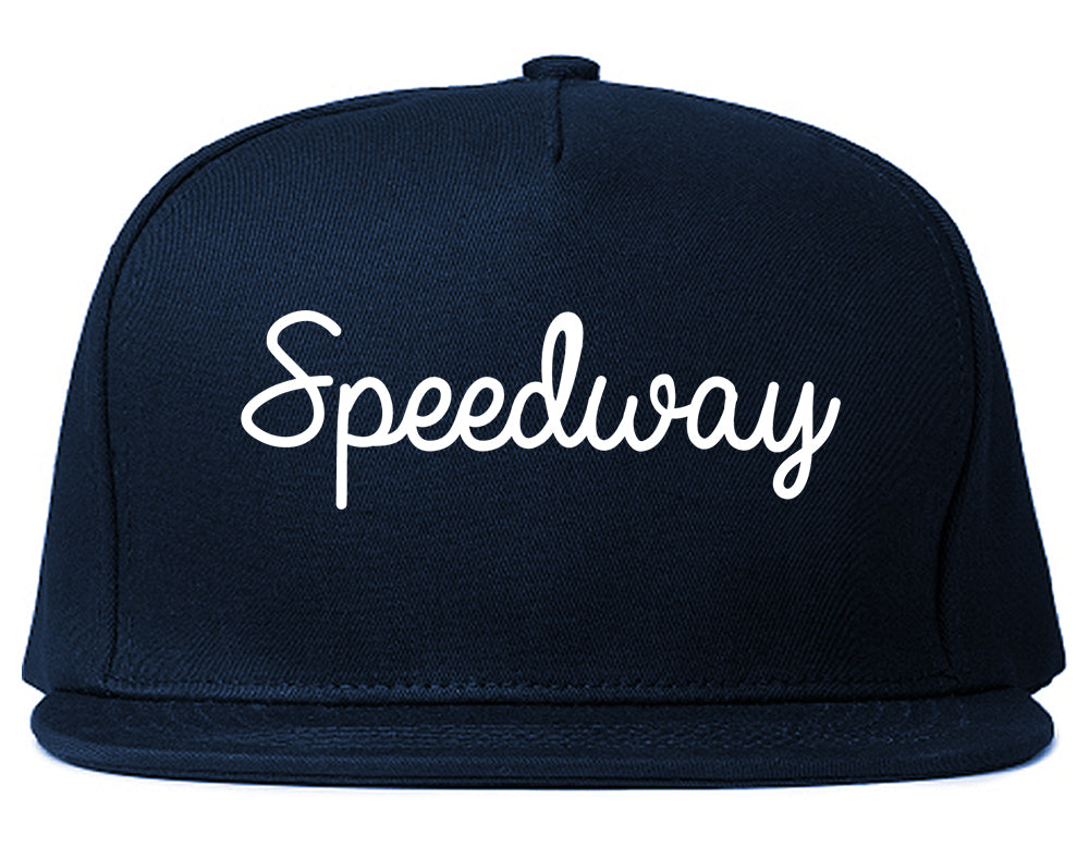 Speedway Indiana IN Script Mens Snapback Hat Navy Blue