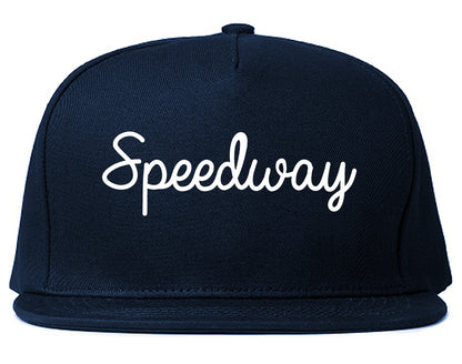 Speedway Indiana IN Script Mens Snapback Hat Navy Blue