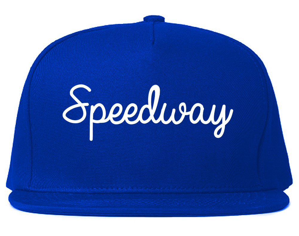 Speedway Indiana IN Script Mens Snapback Hat Royal Blue