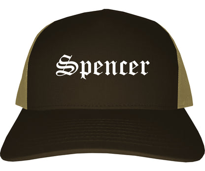 Spencer Iowa IA Old English Mens Trucker Hat Cap Brown
