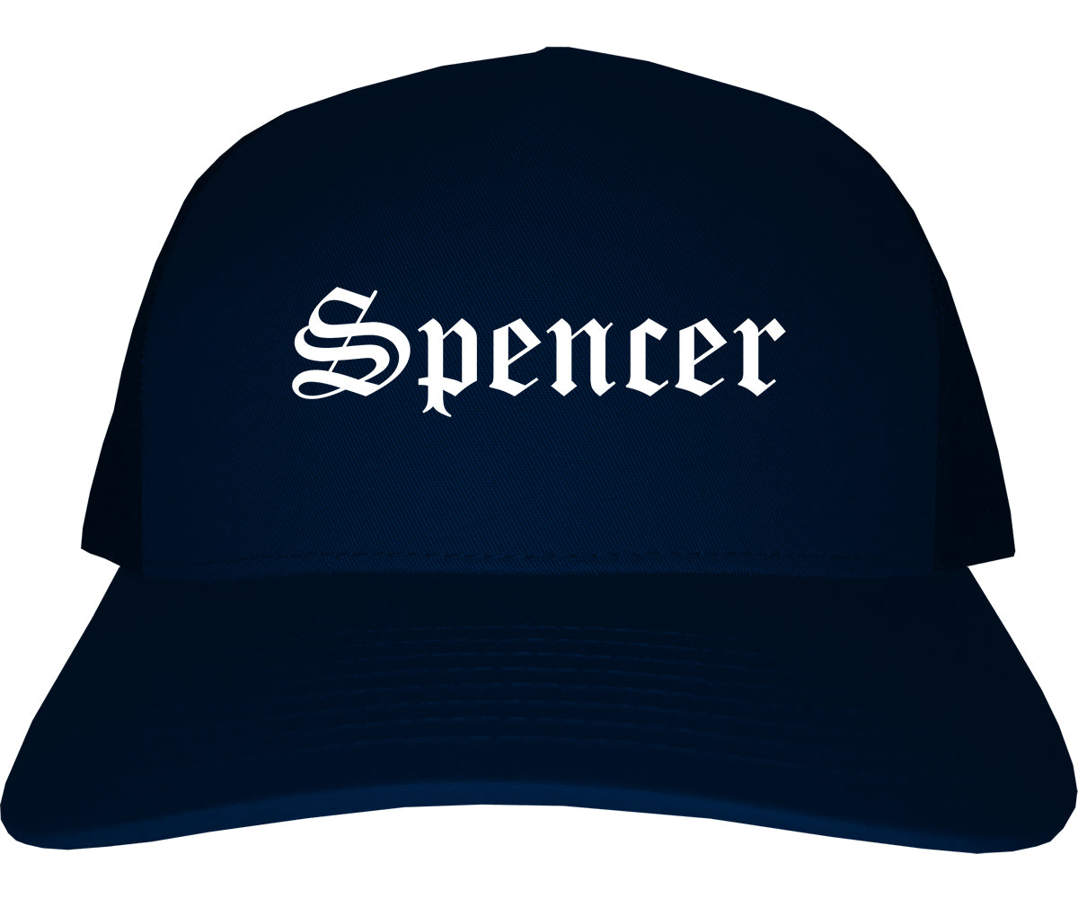 Spencer Iowa IA Old English Mens Trucker Hat Cap Navy Blue