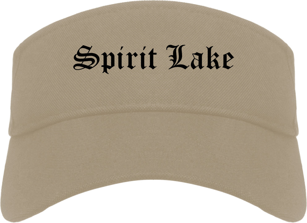 Spirit Lake Iowa IA Old English Mens Visor Cap Hat Khaki