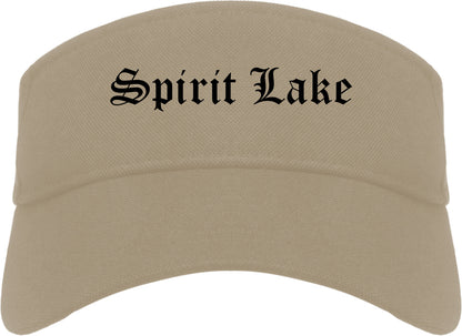 Spirit Lake Iowa IA Old English Mens Visor Cap Hat Khaki