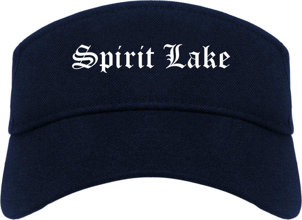 Spirit Lake Iowa IA Old English Mens Visor Cap Hat Navy Blue