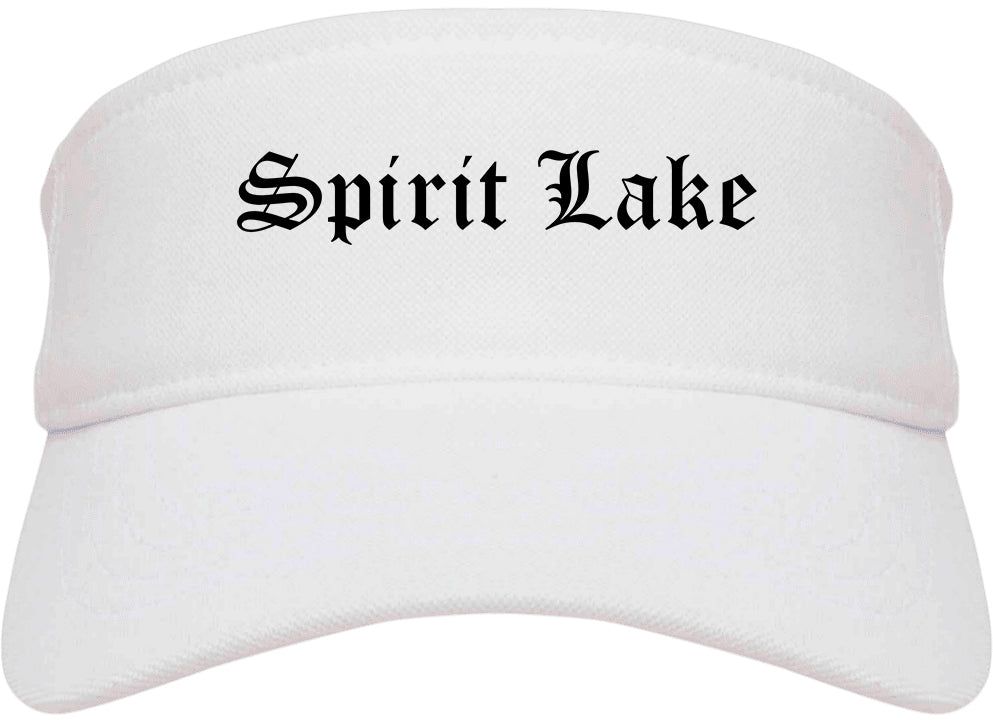 Spirit Lake Iowa IA Old English Mens Visor Cap Hat White