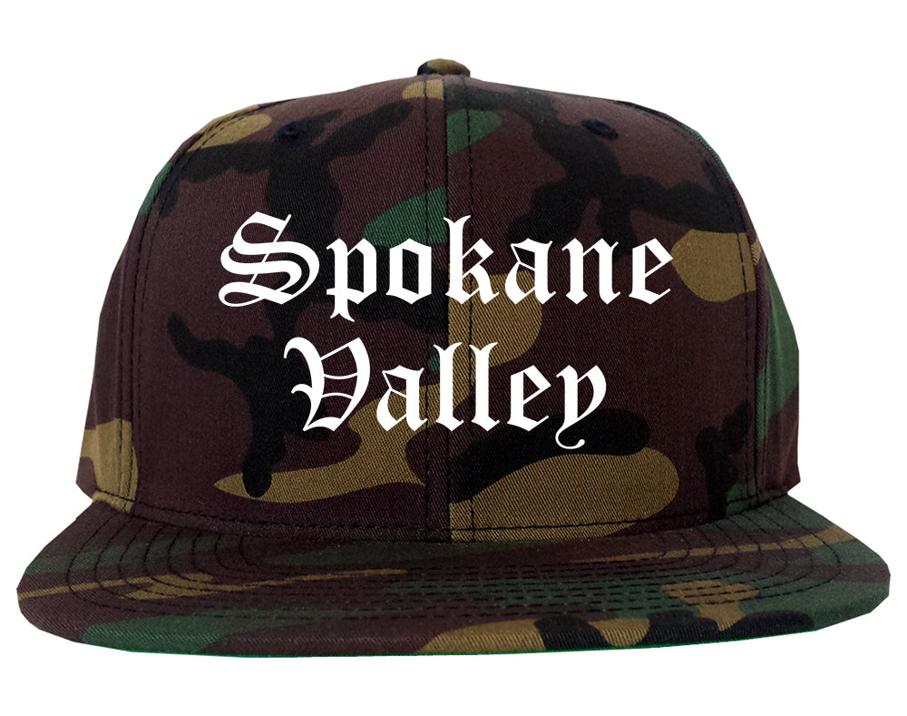 Spokane Valley Washington WA Old English Mens Snapback Hat Army Camo