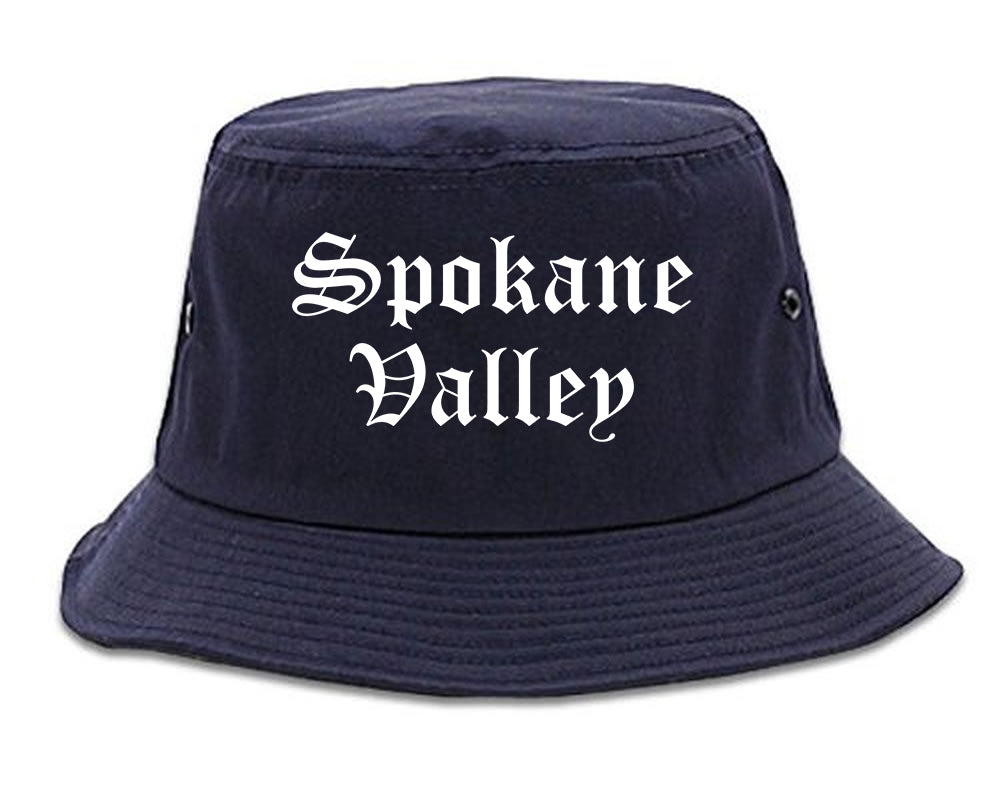 Spokane Valley Washington WA Old English Mens Bucket Hat Navy Blue