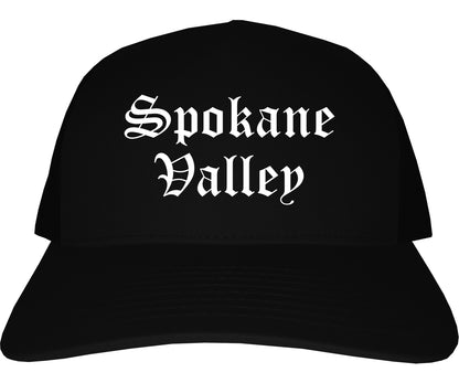 Spokane Valley Washington WA Old English Mens Trucker Hat Cap Black