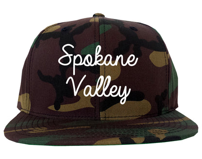 Spokane Valley Washington WA Script Mens Snapback Hat Army Camo