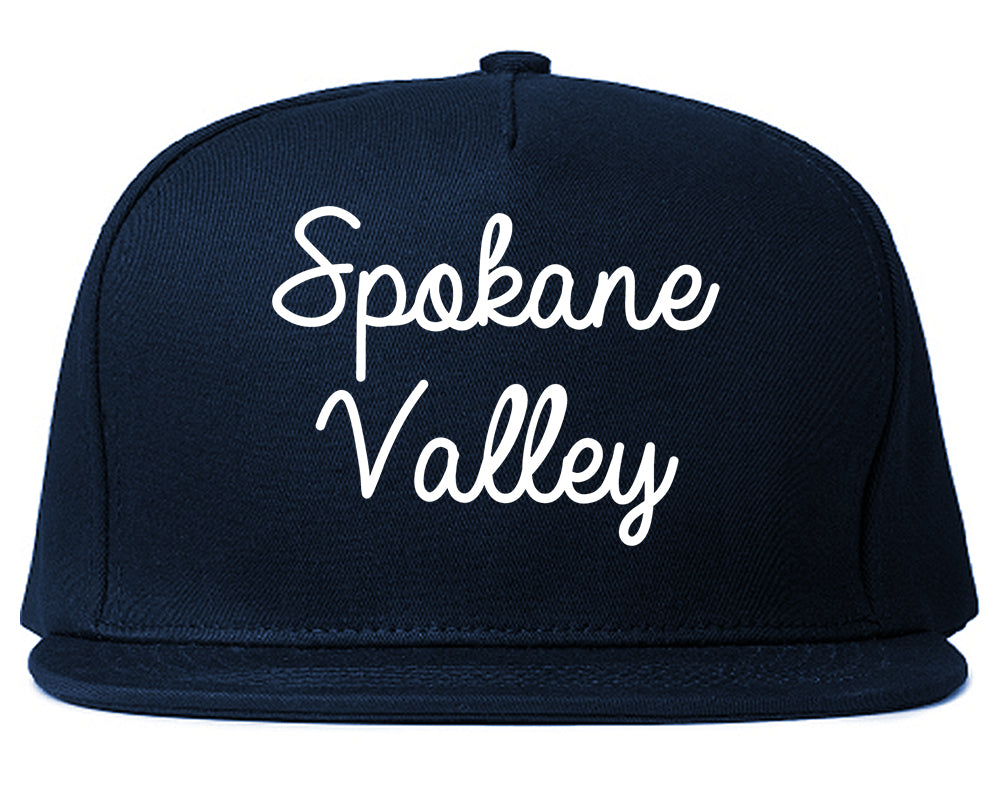 Spokane Valley Washington WA Script Mens Snapback Hat Navy Blue