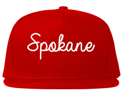 Spokane Washington WA Script Mens Snapback Hat Red