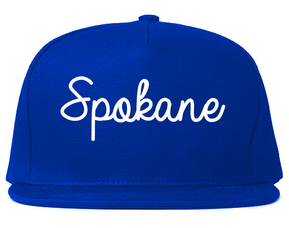 Spokane Washington WA Script Mens Snapback Hat Royal Blue