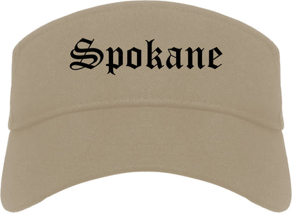 Spokane Washington WA Old English Mens Visor Cap Hat Khaki