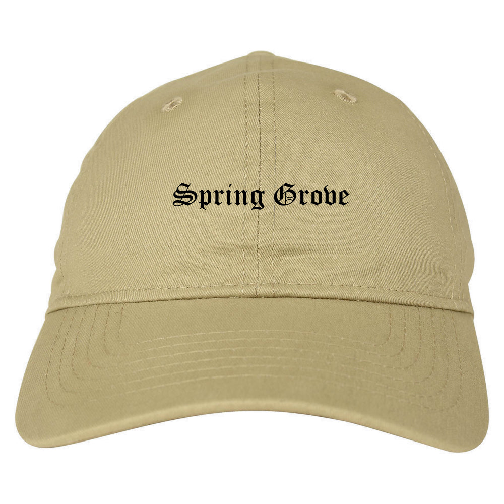 Spring Grove Illinois IL Old English Mens Dad Hat Baseball Cap Tan