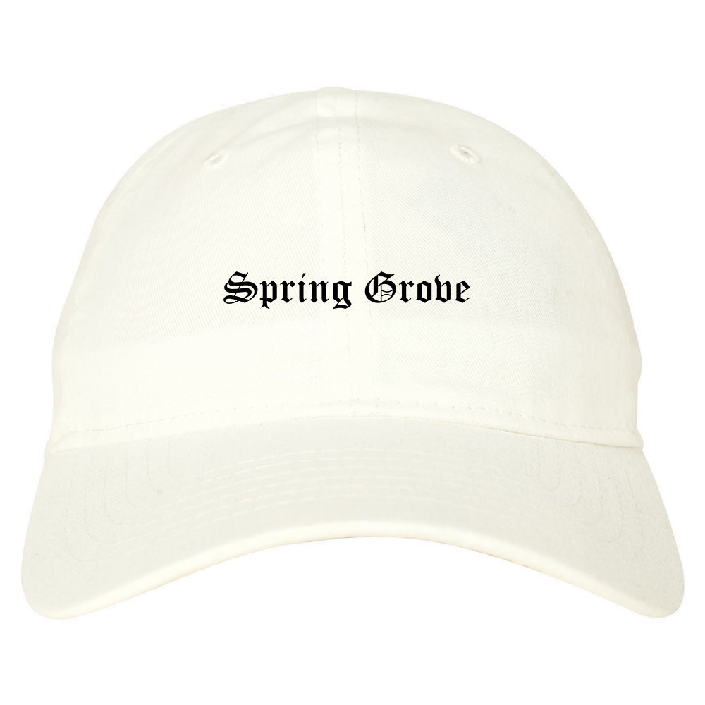 Spring Grove Illinois IL Old English Mens Dad Hat Baseball Cap White