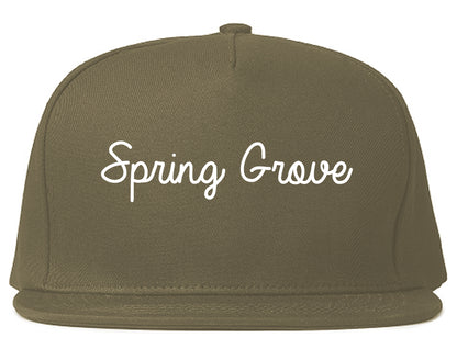 Spring Grove Illinois IL Script Mens Snapback Hat Grey