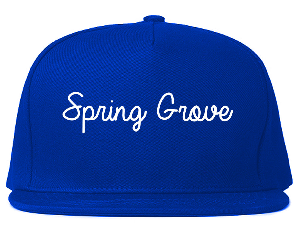 Spring Grove Illinois IL Script Mens Snapback Hat Royal Blue