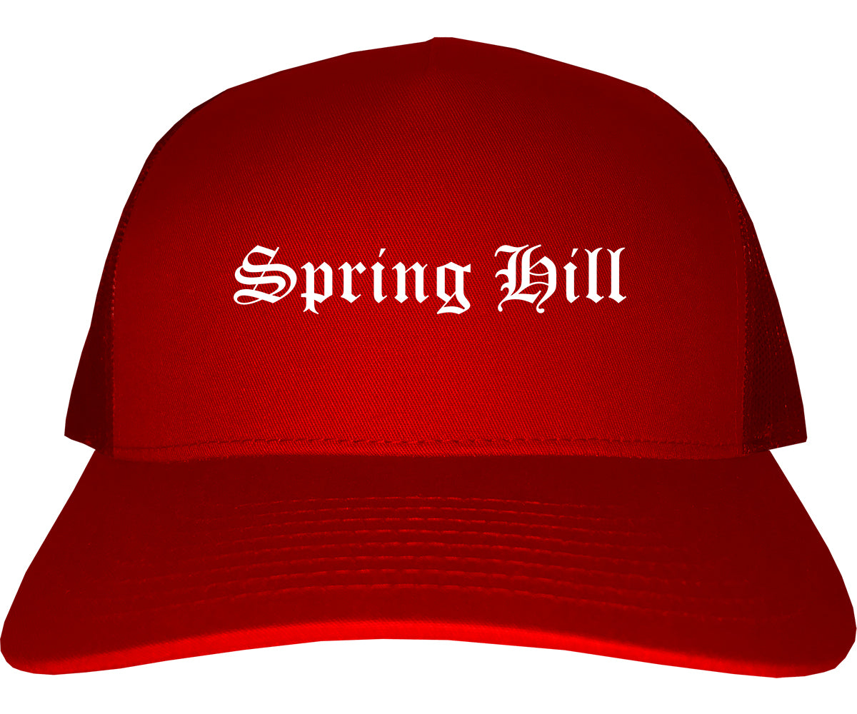 Spring Hill Kansas KS Old English Mens Trucker Hat Cap Red