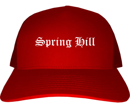 Spring Hill Kansas KS Old English Mens Trucker Hat Cap Red